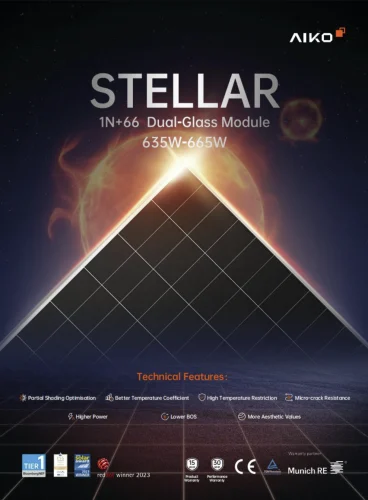 لوح طاقة شمسية AIKO Stellar 1N+ بقدرة 665 واط – كفاءة فائقة - الواج - توريد وتركيب محطات ومنظومات الطاقة الشمسية بالسعودية | متجر EMG